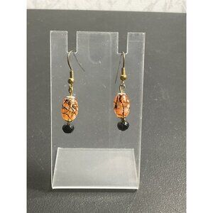 Orange & Black Beaded Dangle Earrings On Hook Drop